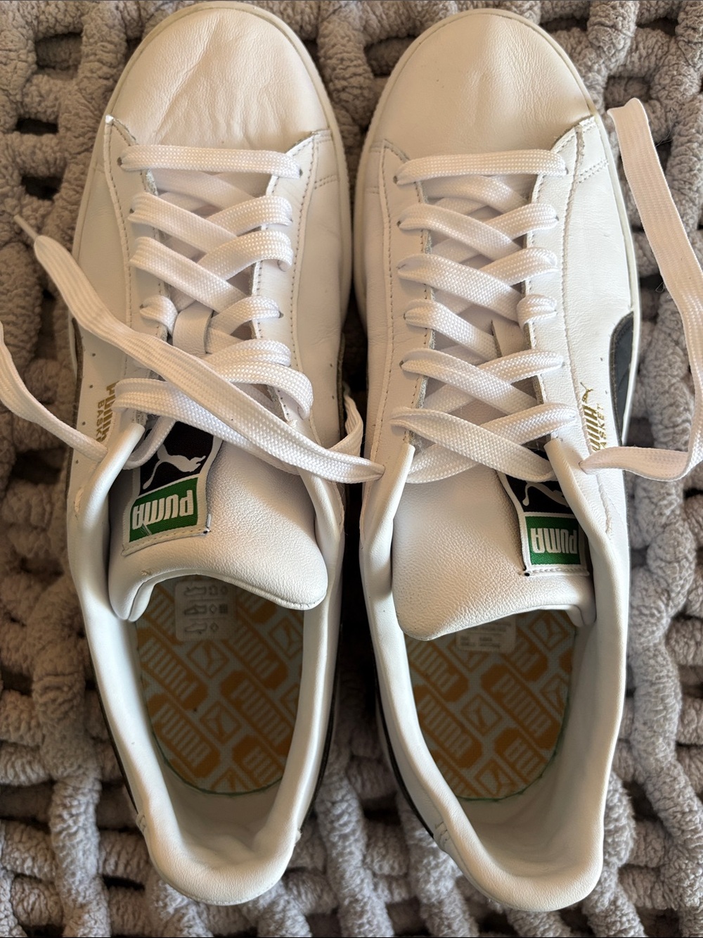 Puma White Sneakers with Black and Green Accents